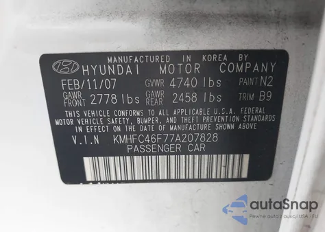 2007 Hyundai Azera Limited/Se из США, поврежденный, VIN KMHFC46F77A207828